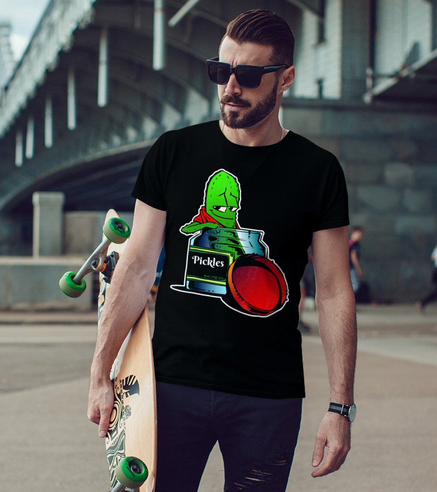 Pickles In Jar Funny Pickle Lover With Blue Lid And Red Sauce T-Shirt