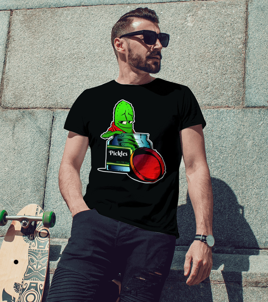 Pickles In Jar Funny Pickle Lover With Blue Lid And Red Sauce T-Shirt