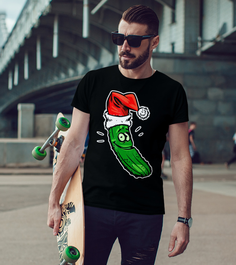Funny Santa Pickle Christmas Cartoon Santa Hat T-Shirt