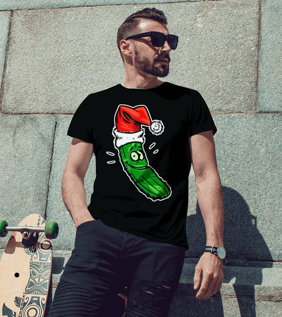 Funny Santa Pickle Christmas Cartoon Santa Hat T-Shirt