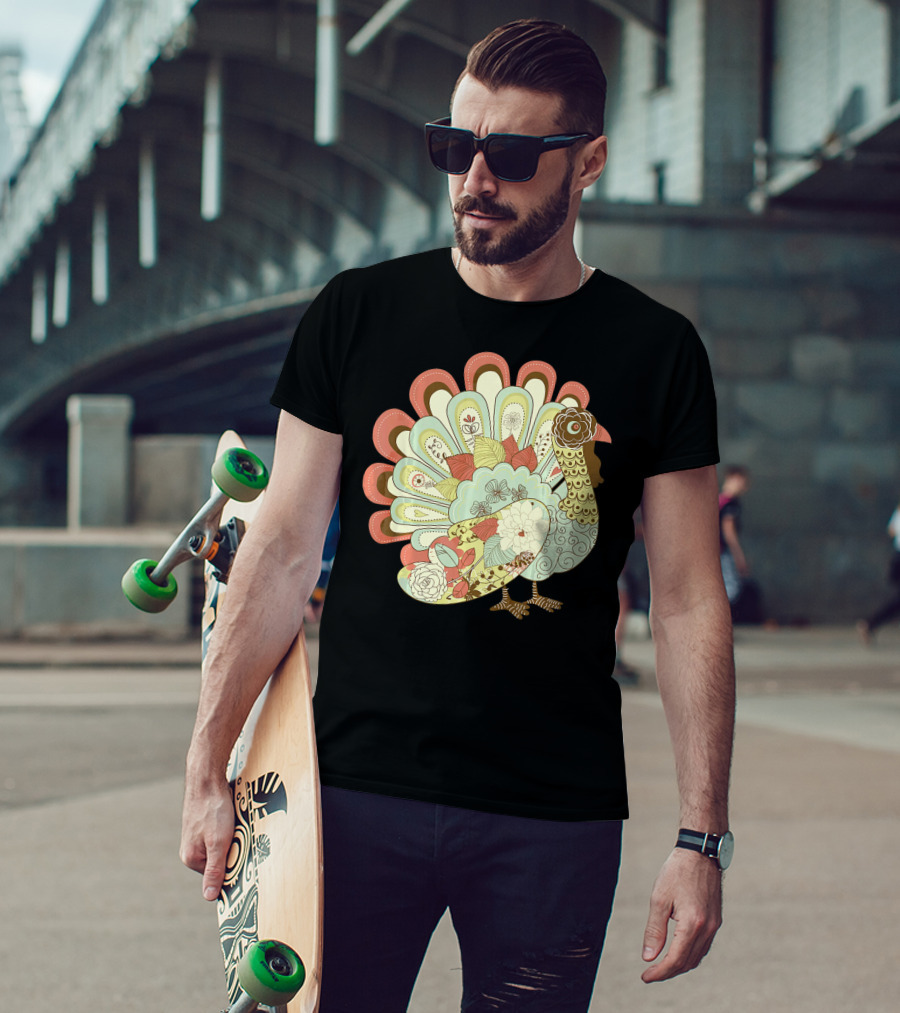 Retro Thanksgiving Turkey Vintage Floral T-Shirt