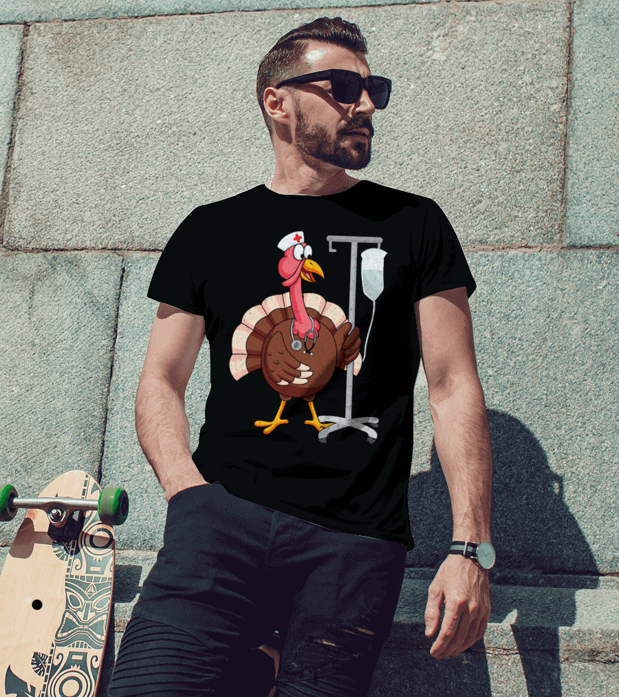 Proud Nurse Turkey Funny Nurse With Stethoscope And IV Stand T-Shirt