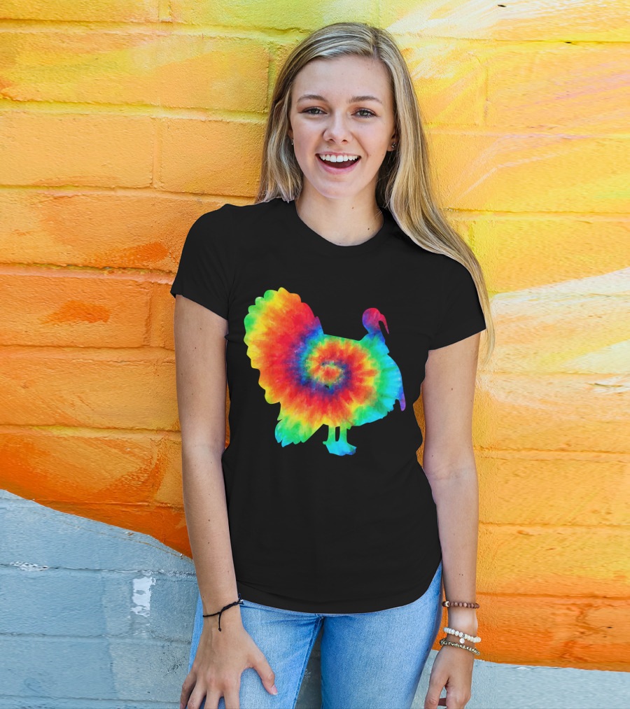 Tie Dye Turkey Thanksgiving Spiral Color Burst T-Shirt