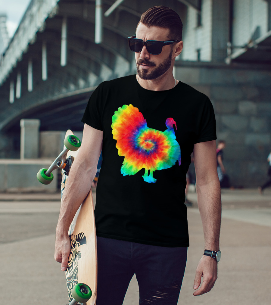 Tie Dye Turkey Thanksgiving Spiral Color Burst T-Shirt