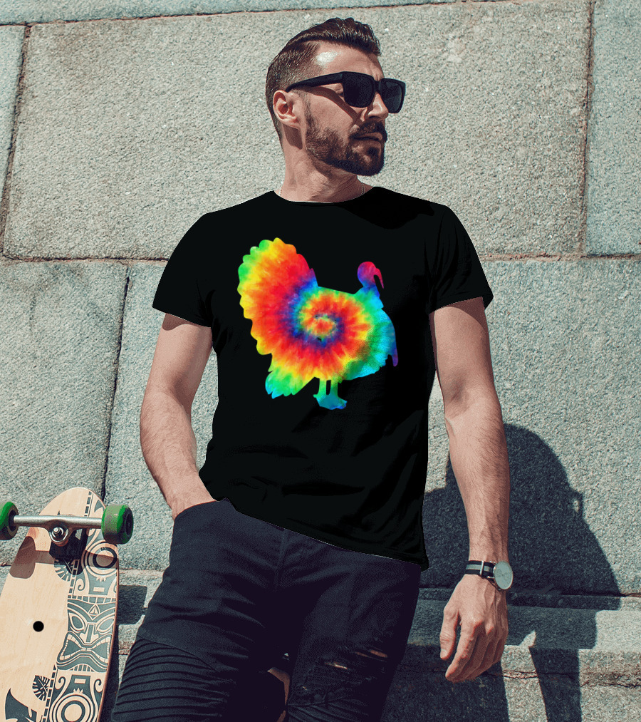 Tie Dye Turkey Thanksgiving Spiral Color Burst T-Shirt