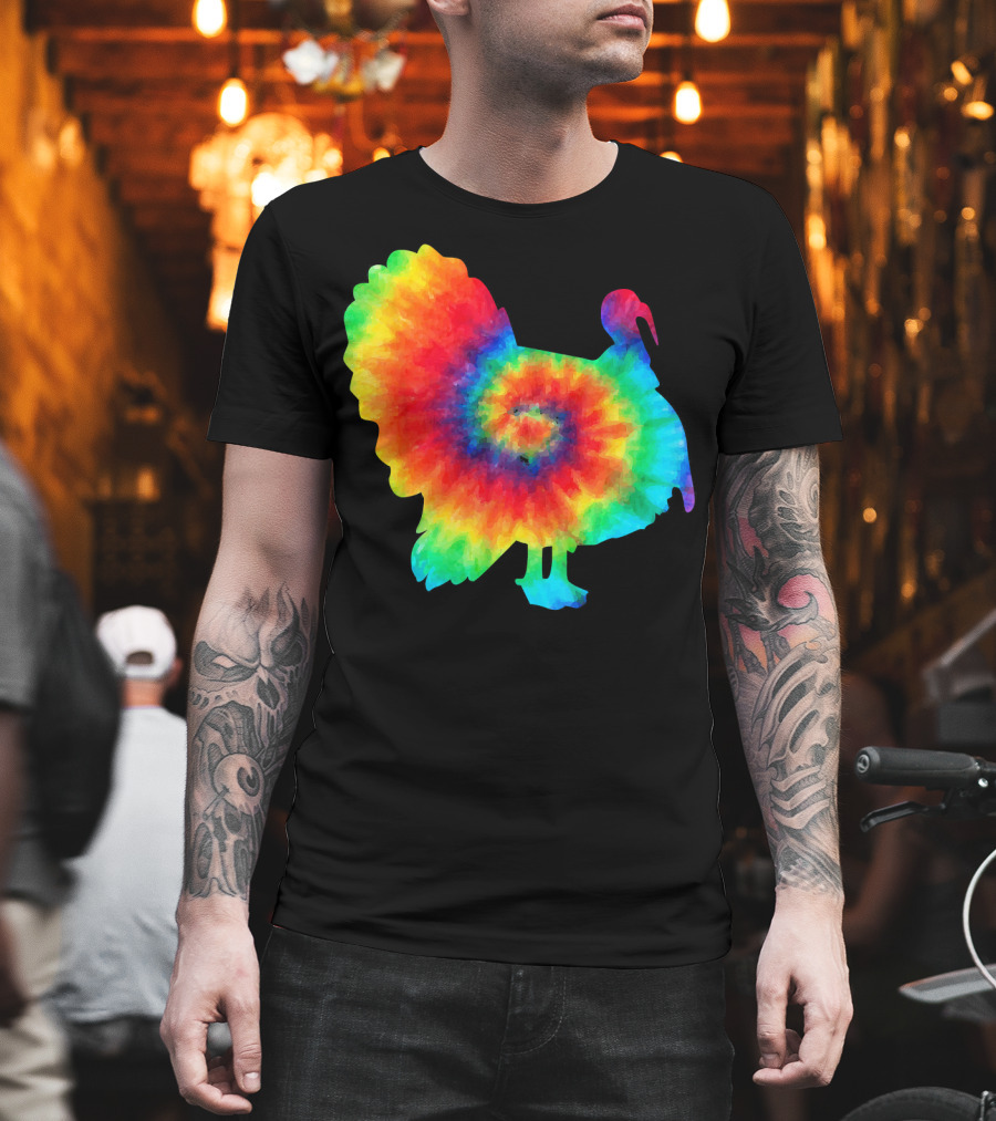 Tie Dye Turkey Thanksgiving Spiral Color Burst T-Shirt