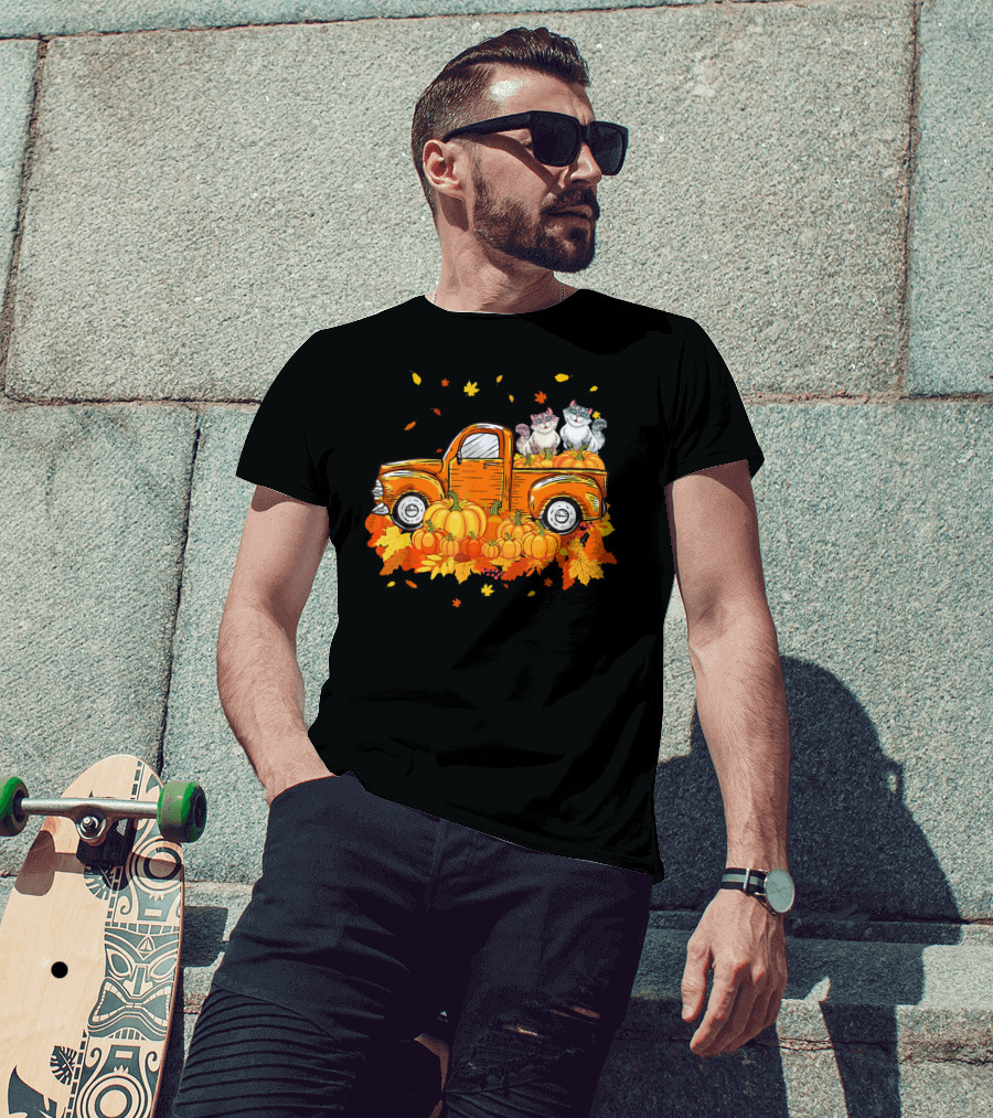 Cat Pumpkin Autumn Truck With Cats And Pumpkins T-Shirt