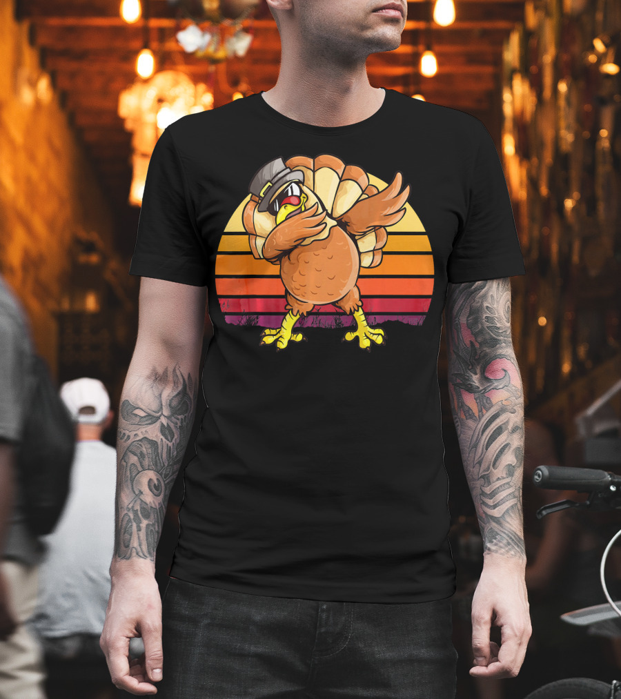 Dabbing Turkey Kids Boys Dab Hat Dance Vintage Sunset T-Shirt
