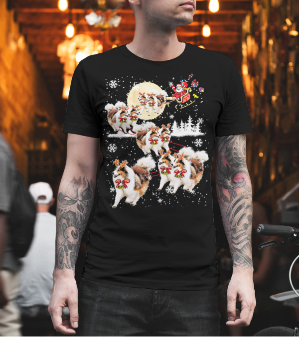 Sheltie Reindeer Christmas Nice Dog Santa Sleigh Moon Snowflakes T-Shirt Sheltie Reindeer Christmas Nice Dog Santa Sleigh Moon Snowflakes T-Shirt
