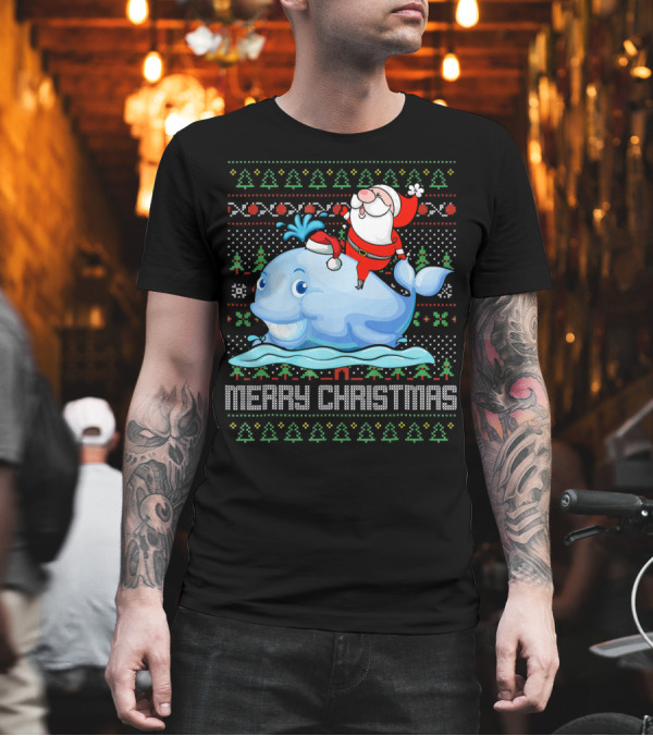 Merry Christmas Funny Santa Claus Riding Whale Holiday T-Shirt Merry Christmas Funny Santa Claus Riding Whale Holiday T-Shirt
