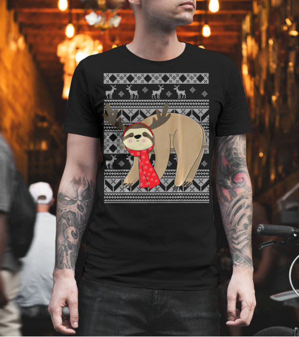 Ugly Christmas Sloth Reindeer Red Scarf Chris T-Shirt Ugly Christmas Sloth Reindeer Red Scarf Chris T-Shirt