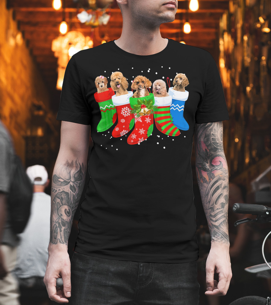 Poodle Christmas Stockings Festive Holiday Dogs T-Shirt