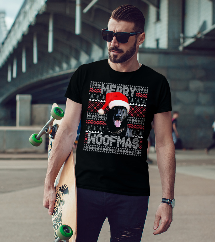 Merry Woofmas German Shepherd In Santa Hat With Festive Knitting T-Shirt