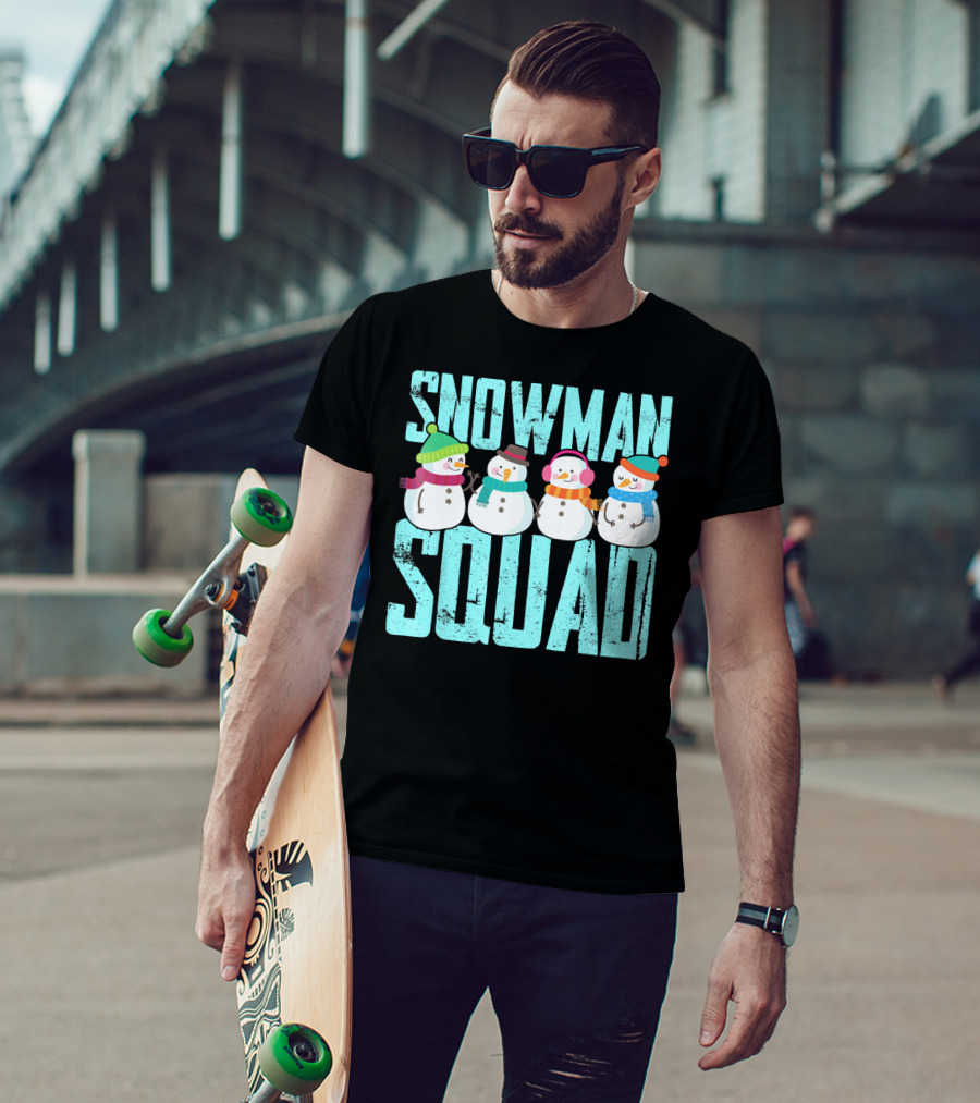 Snowman Squad Christmas Elf Snowmen With Scarves And Hats T-Shirt