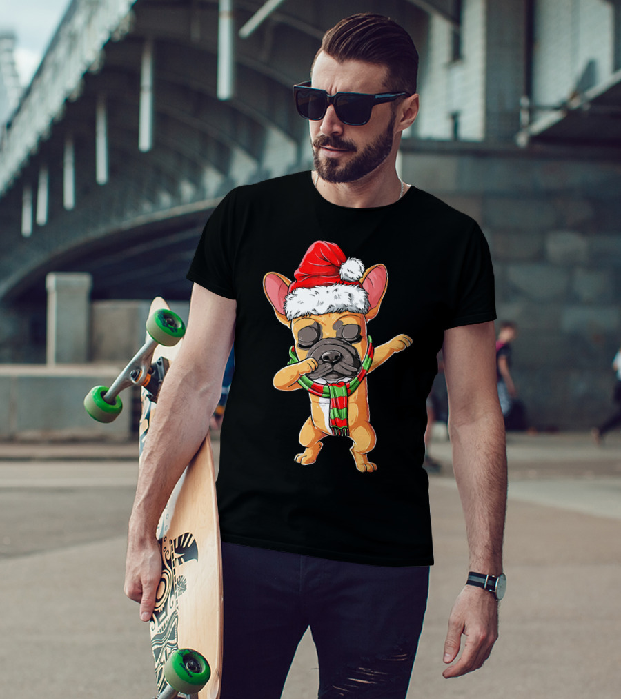 Dabbing French Bulldog Santa Christmas T-Shirt