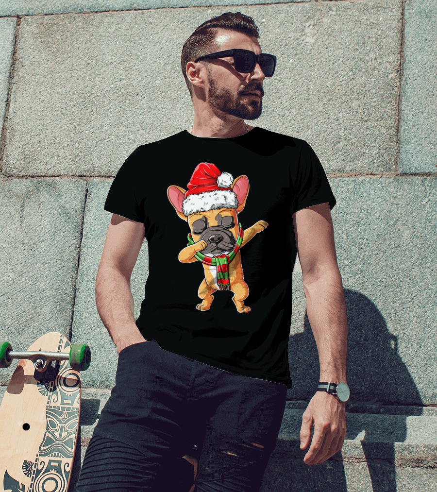 Dabbing French Bulldog Santa Christmas T-Shirt