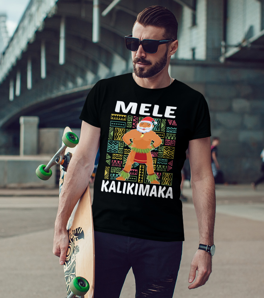 Mele Kalikimaka Hawaiian Santa On Beach Christmas T-Shirt