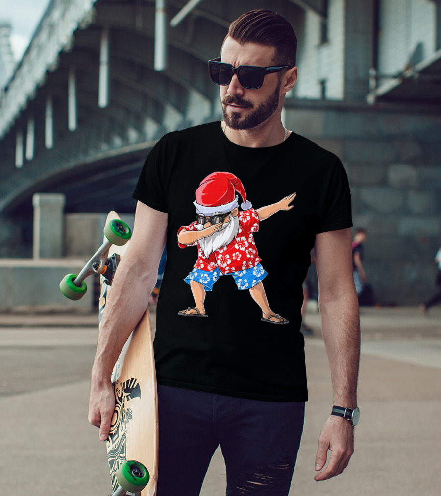 Dabbing Santa In Hawaiian Shirt Christmas In July T-Shirt