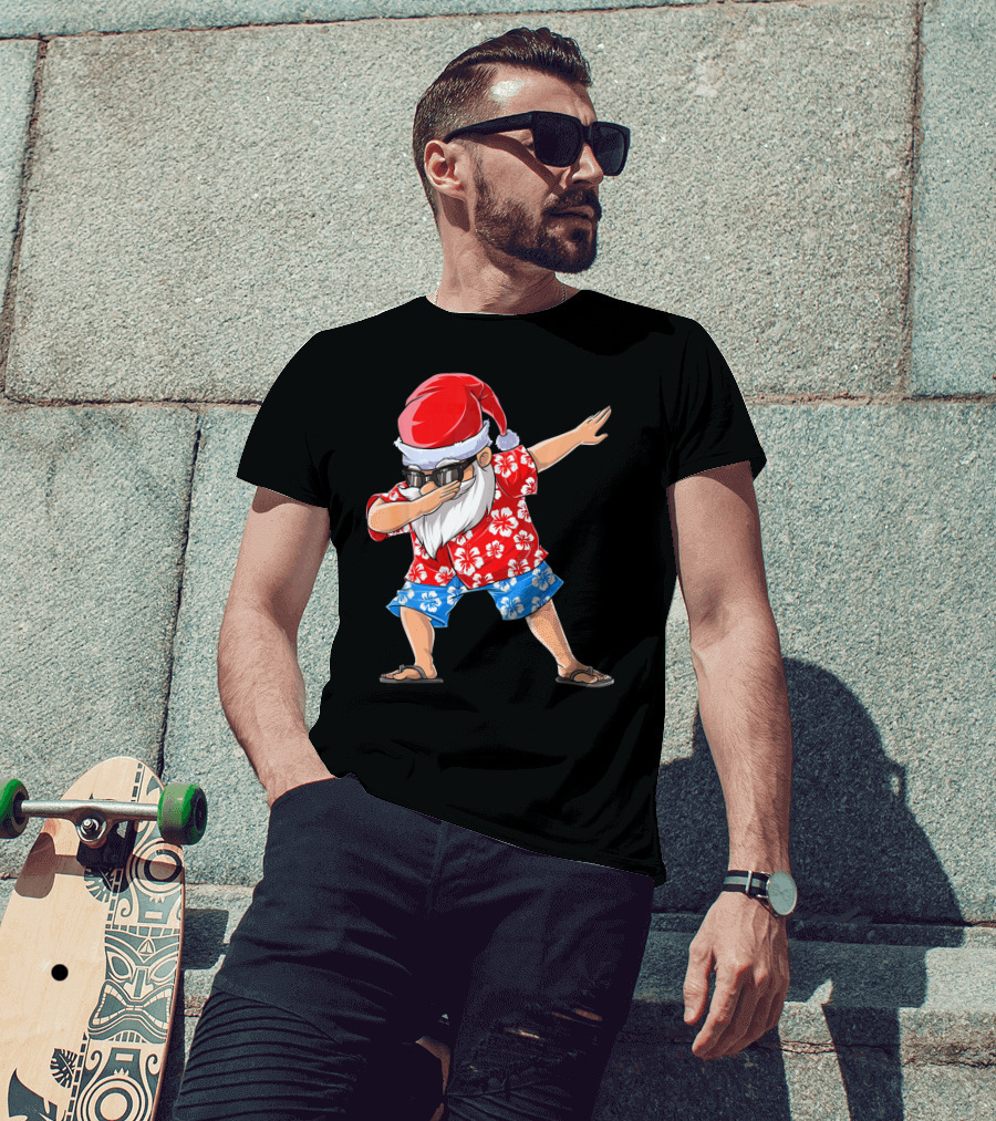 Dabbing Santa In Hawaiian Shirt Christmas In July T-Shirt
