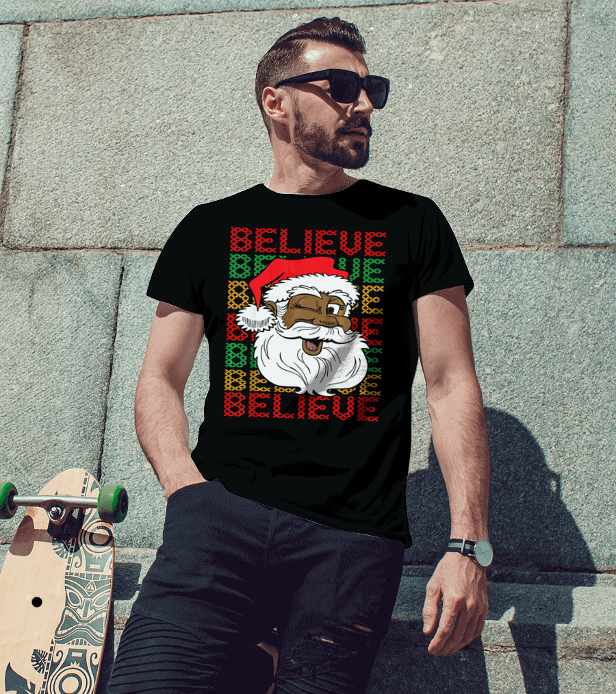 Believe Santa Fun Black Africa Christmas T-Shirt