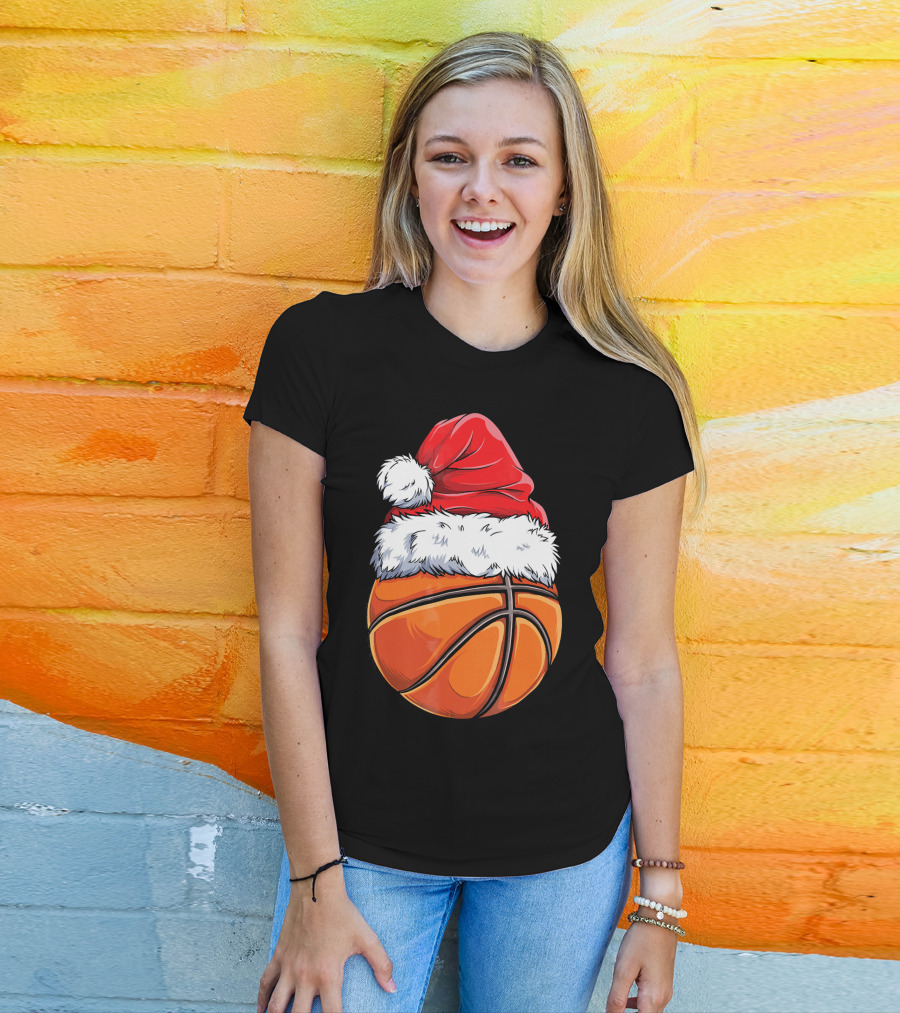 Basketball Santa Hat T-Shirt
