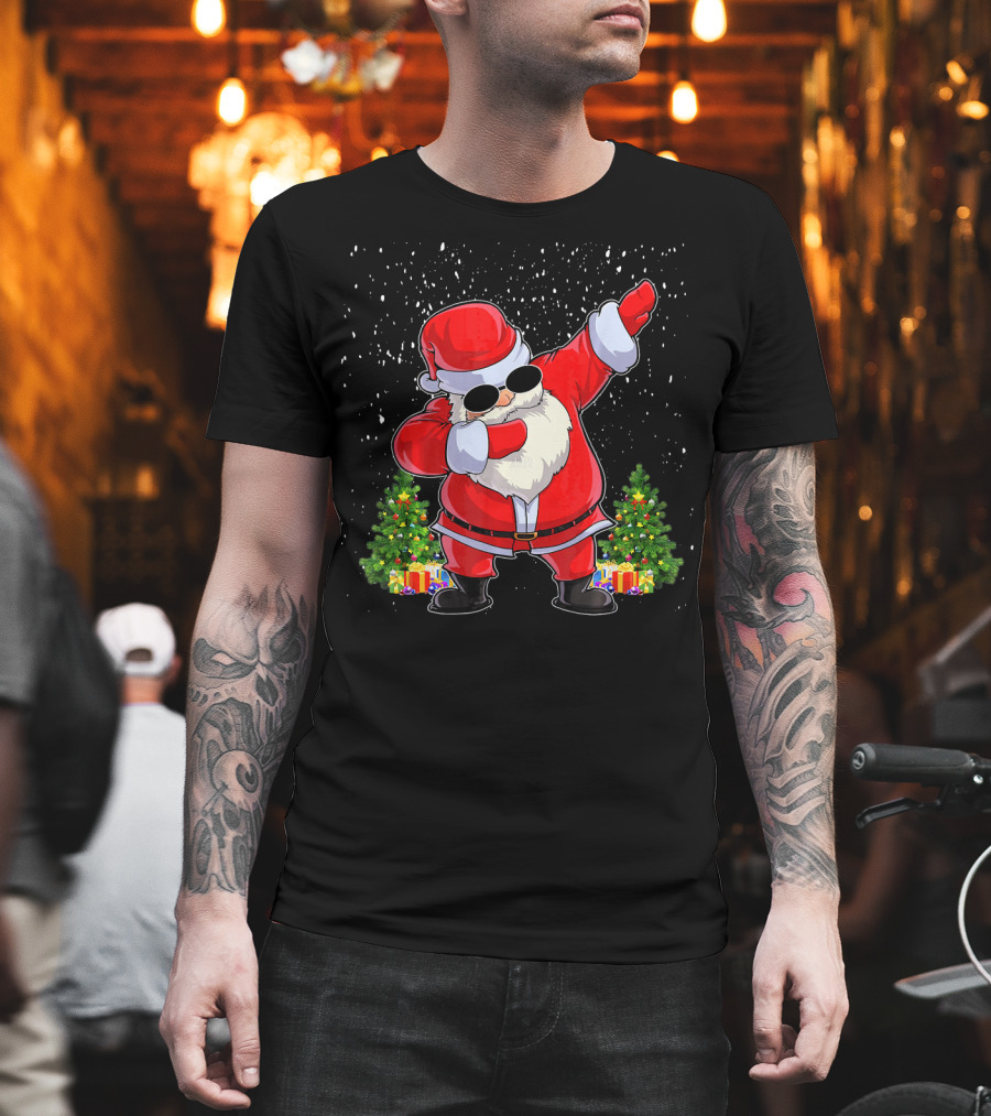 Dabbing Santa Christmas Holiday With Presents And Trees T-Shirt