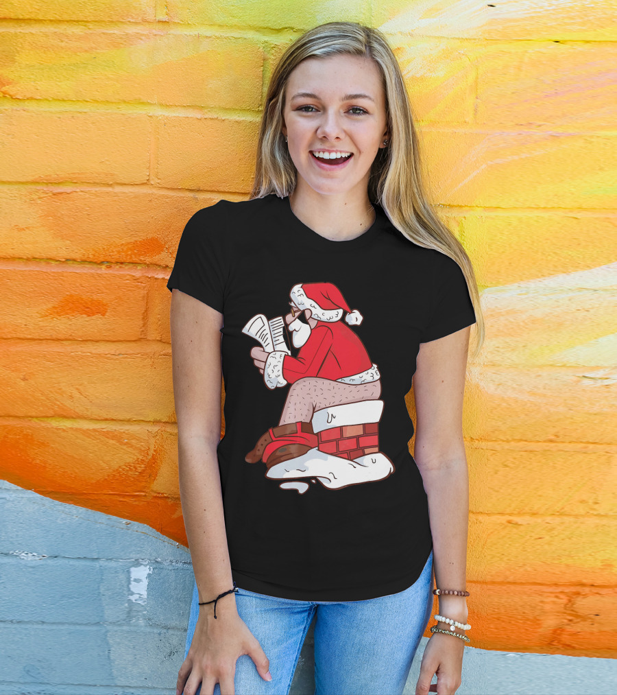Pooping Santa Naughty List Kids Festive Chimney Cartoon T-Shirt