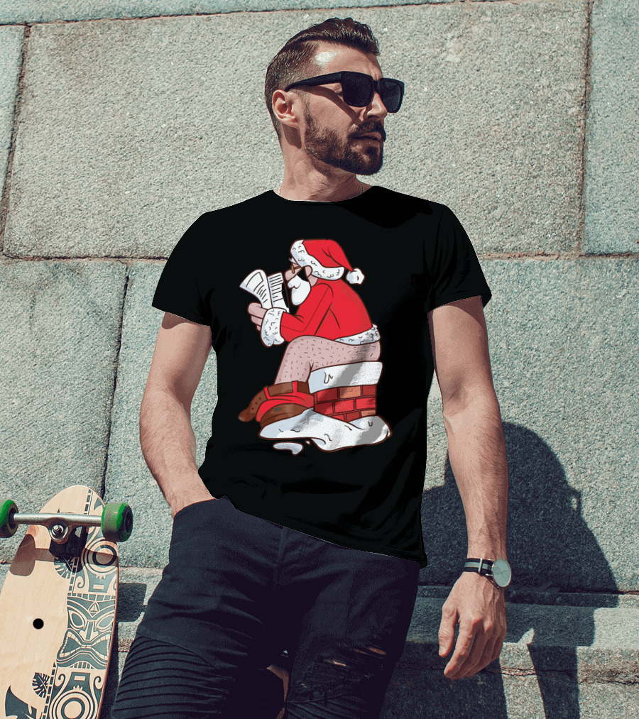 Pooping Santa Naughty List Kids Festive Chimney Cartoon T-Shirt
