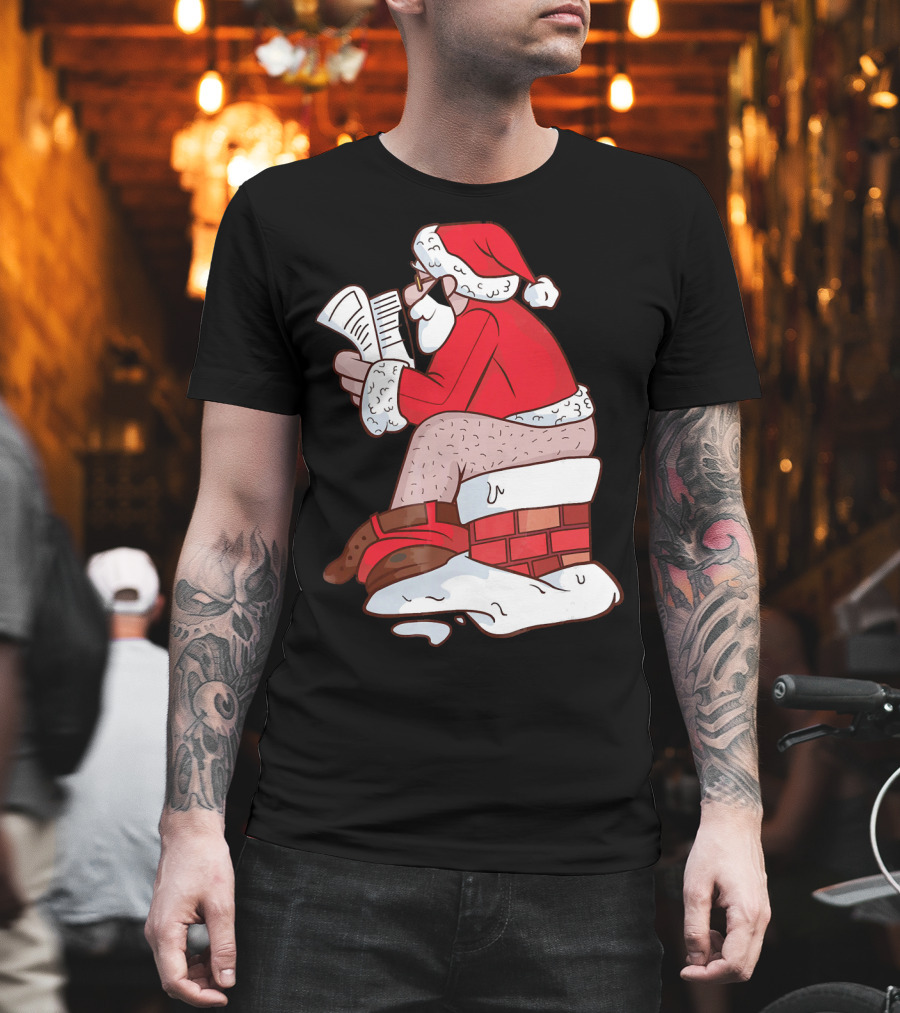 Pooping Santa Naughty List Kids Festive Chimney Cartoon T-Shirt