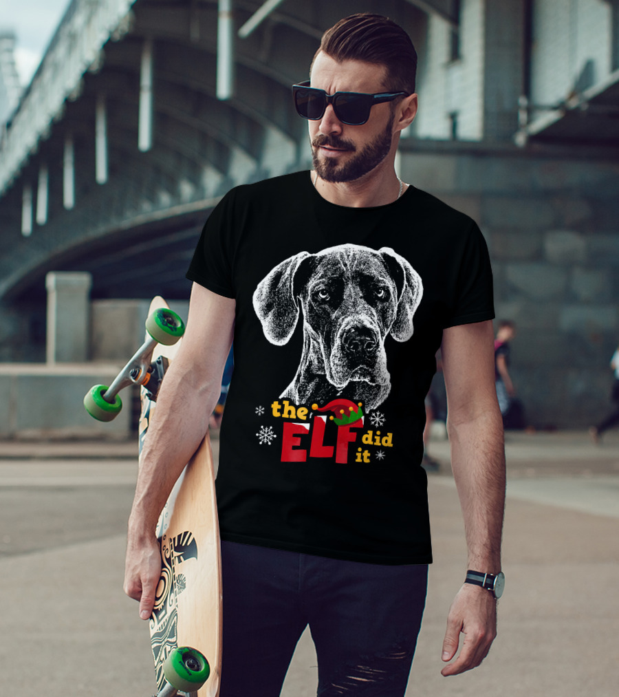 The Elf Did It Christmas Great Dane T-Shirt