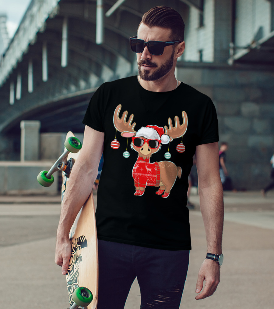 Ugly Christmas Moose Chris With Sweater And Ornaments T-Shirt