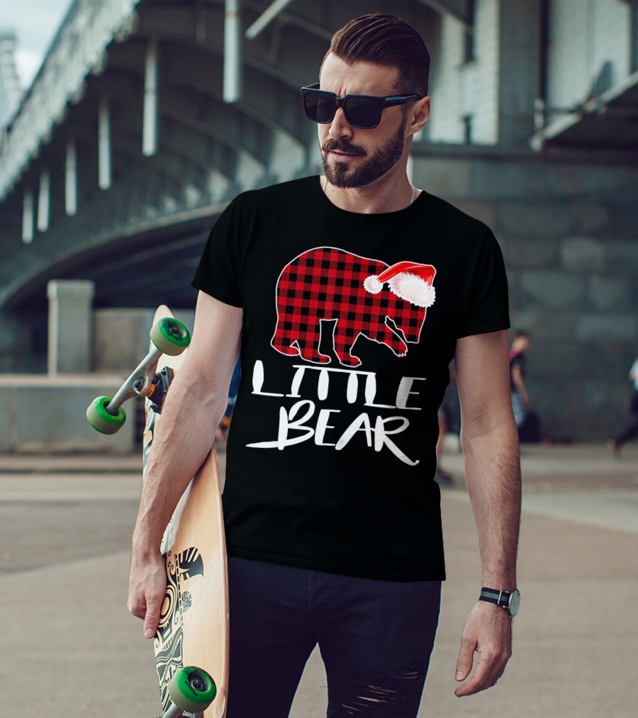 LITTLE BEAR Red Plaid Santa Hat T-Shirt