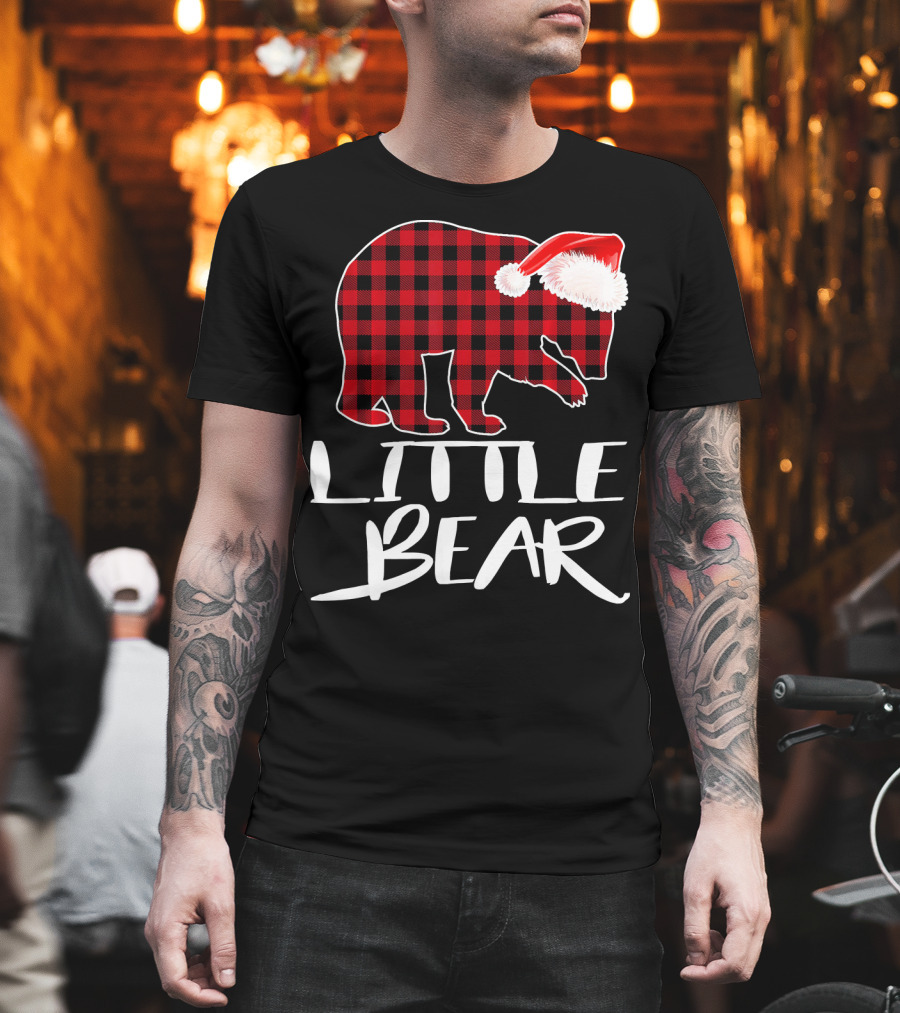 LITTLE BEAR Red Plaid Santa Hat T-Shirt