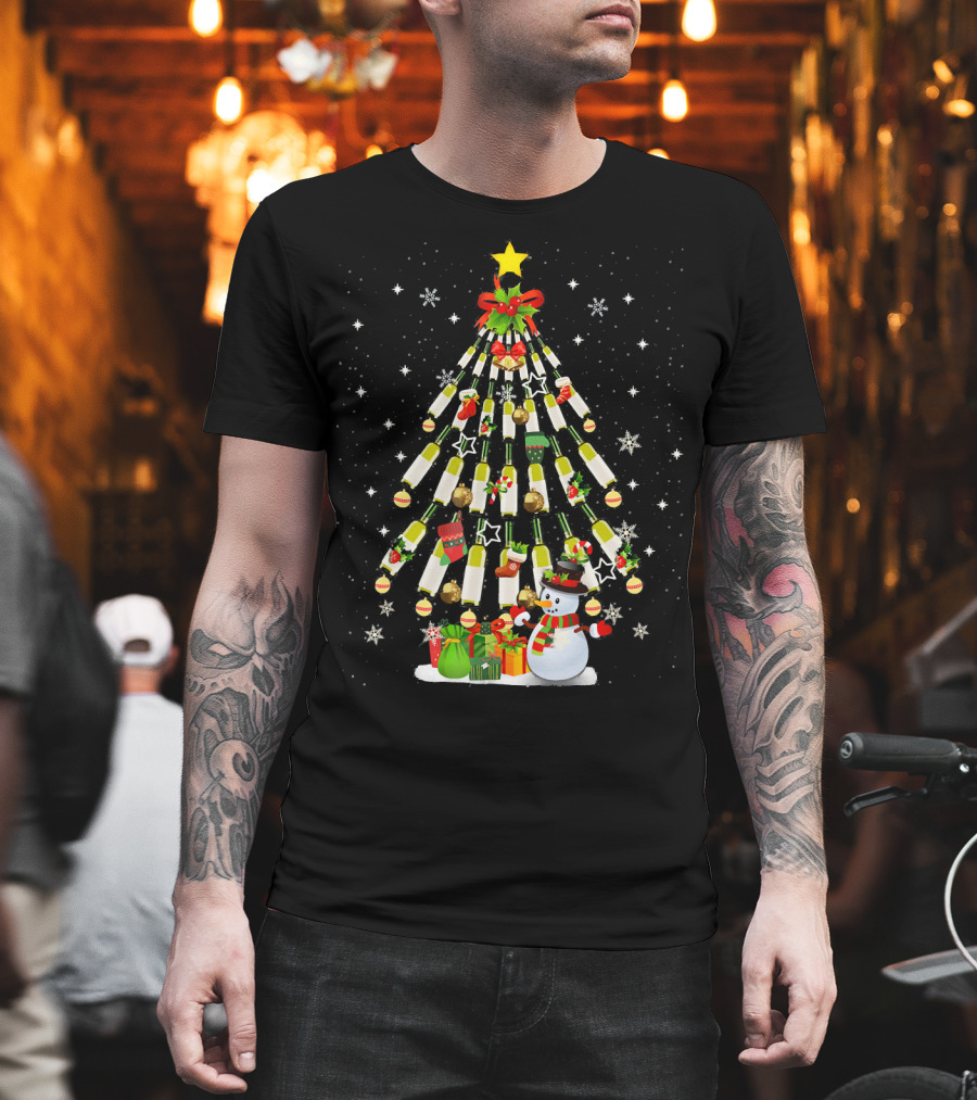 Christmas Wine Bottle Tree With Snowman And Gifts T-Shirt