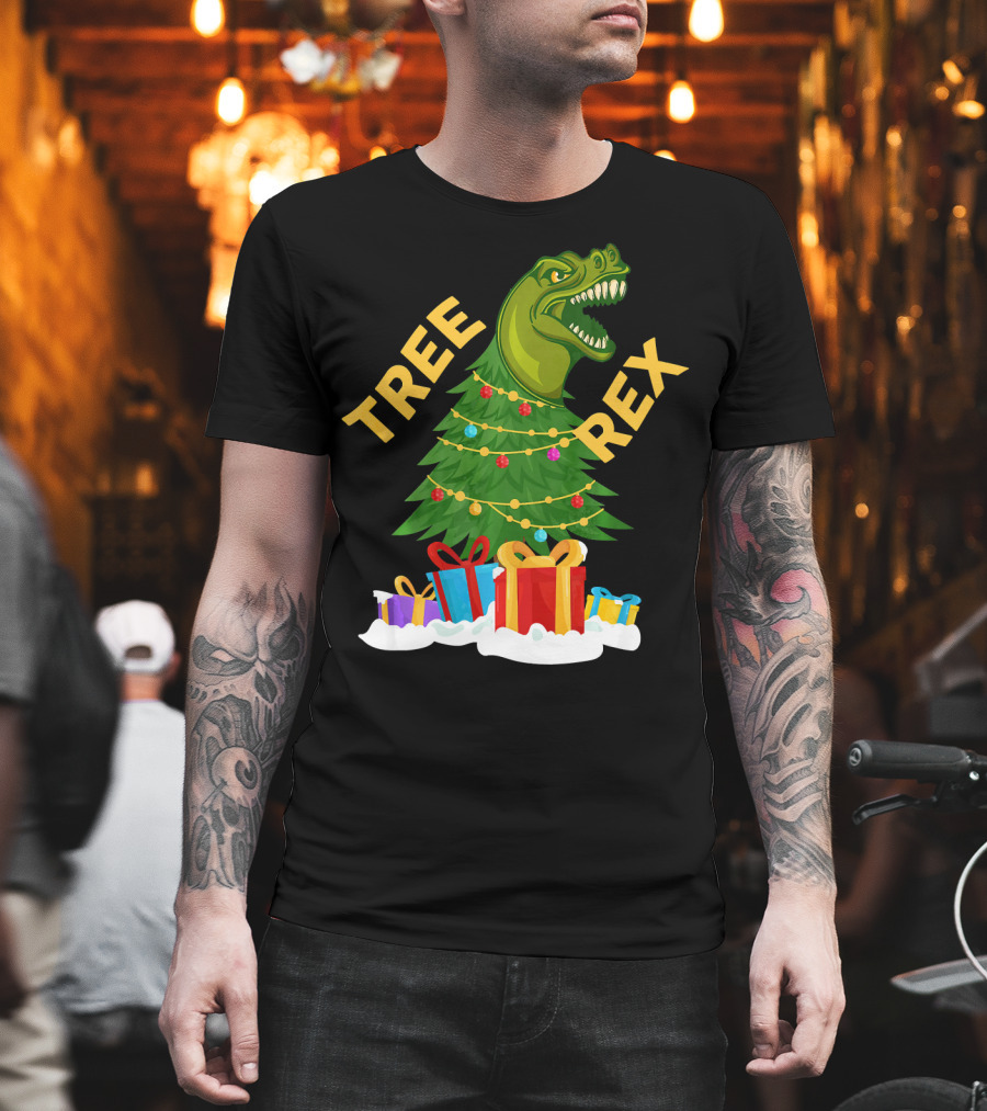 Tree Rex Christmas Dinosaur With Presents And Decorations T-Shirt