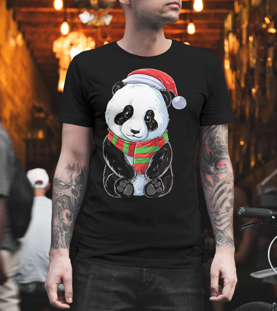Santa Hat Panda Christmas T-Shirt