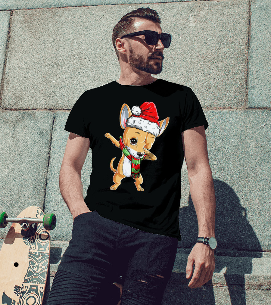 Chihuahua Santa Dabbing Christmas Scarf T-Shirt