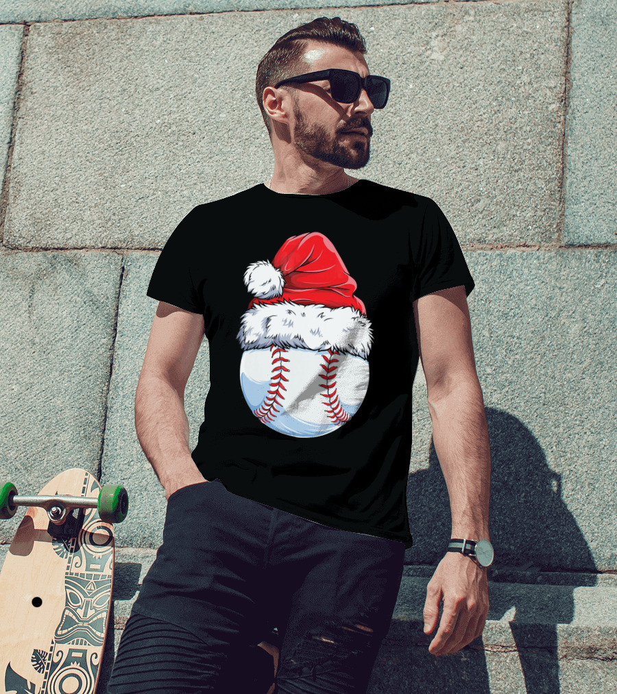 Baseball Santa Christmas Hat T-Shirt