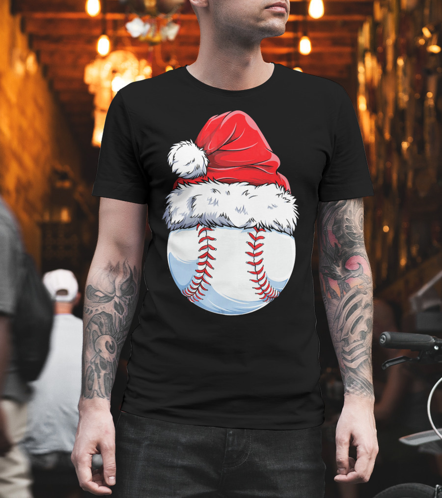 Baseball Santa Christmas Hat T-Shirt