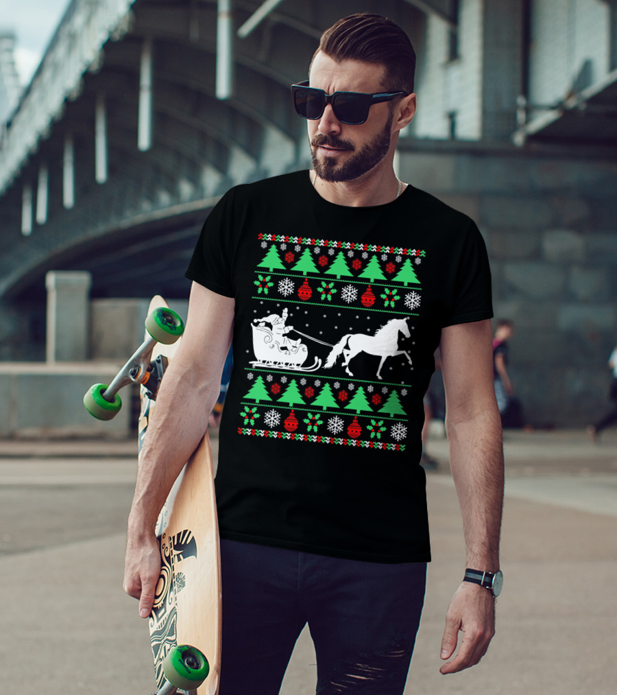 Santa Sleigh Morgan Horse Ugly Christmas T-Shirt
