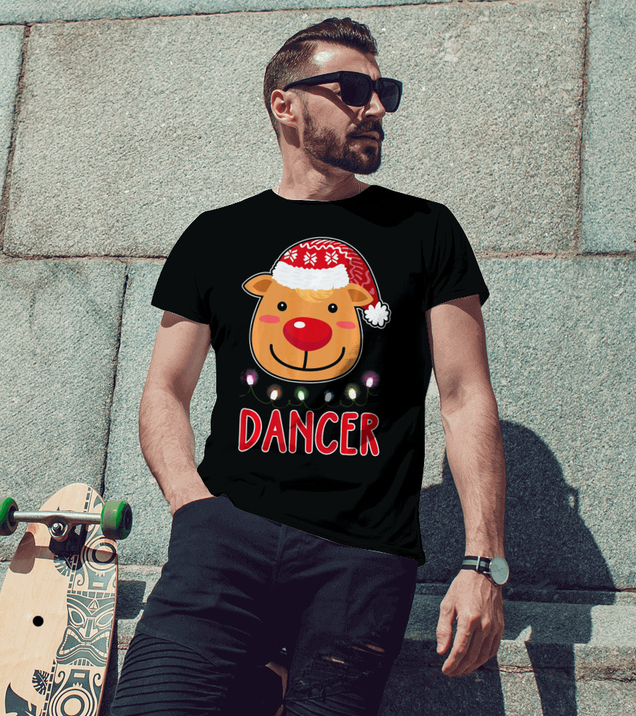 Dancer Reindeer Christmas Lights Santa Hat T-Shirt