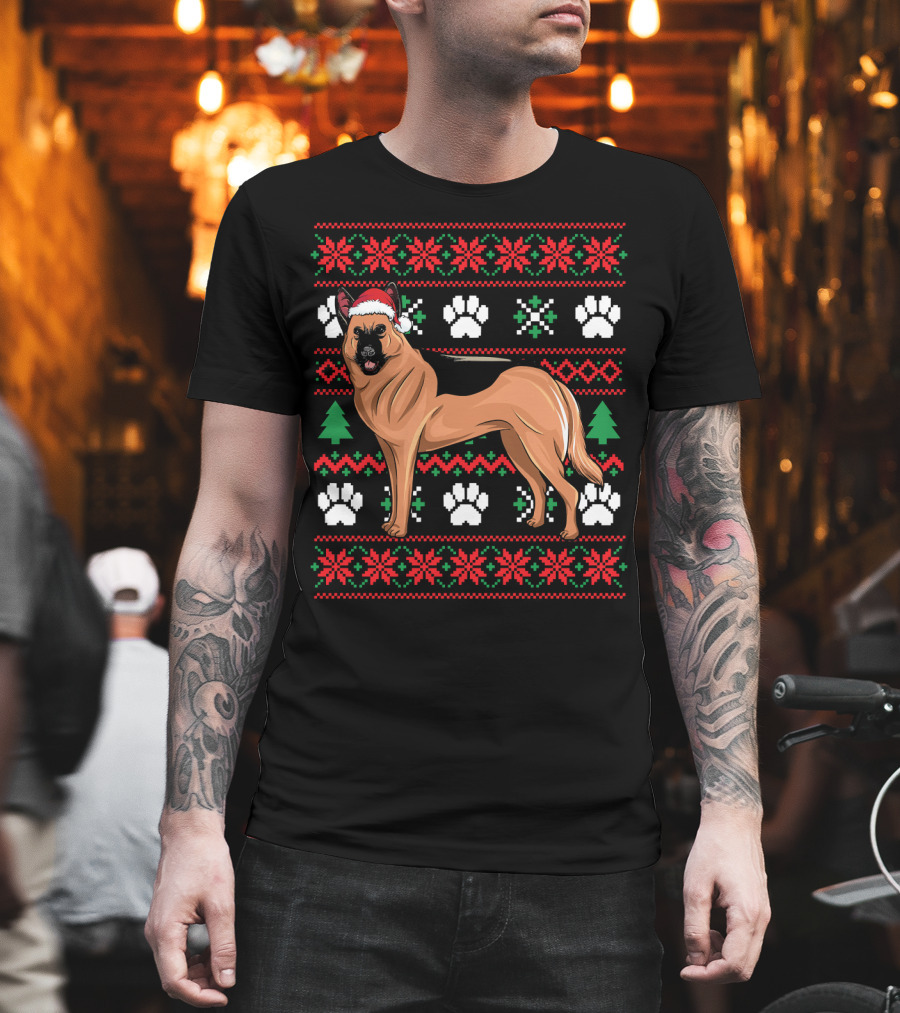 Australian Cattle Dog Christmas Santa Hat Festive Paws And Snowflakes T-Shirt