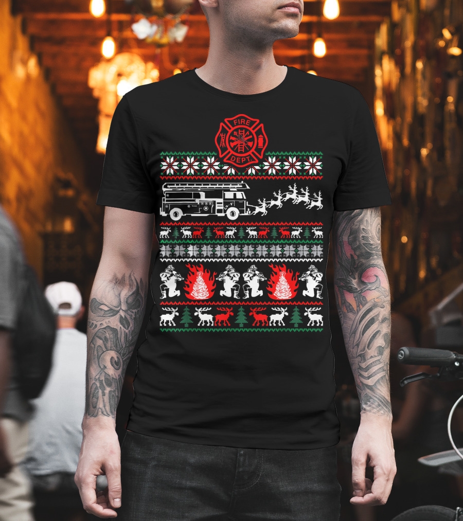 Fire Dept Christmas Firefighter Ugly T-Shirt