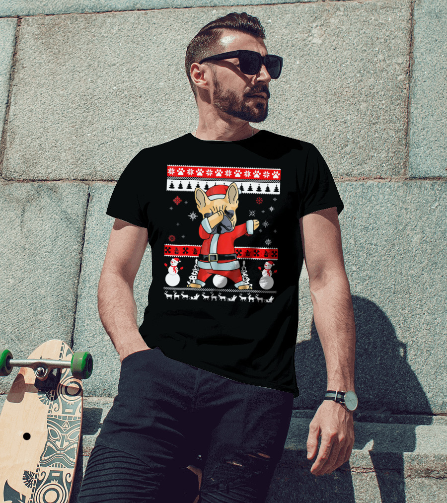 French Bulldog Christmas Frenchie Santa Dabbing Ugly T-Shirt