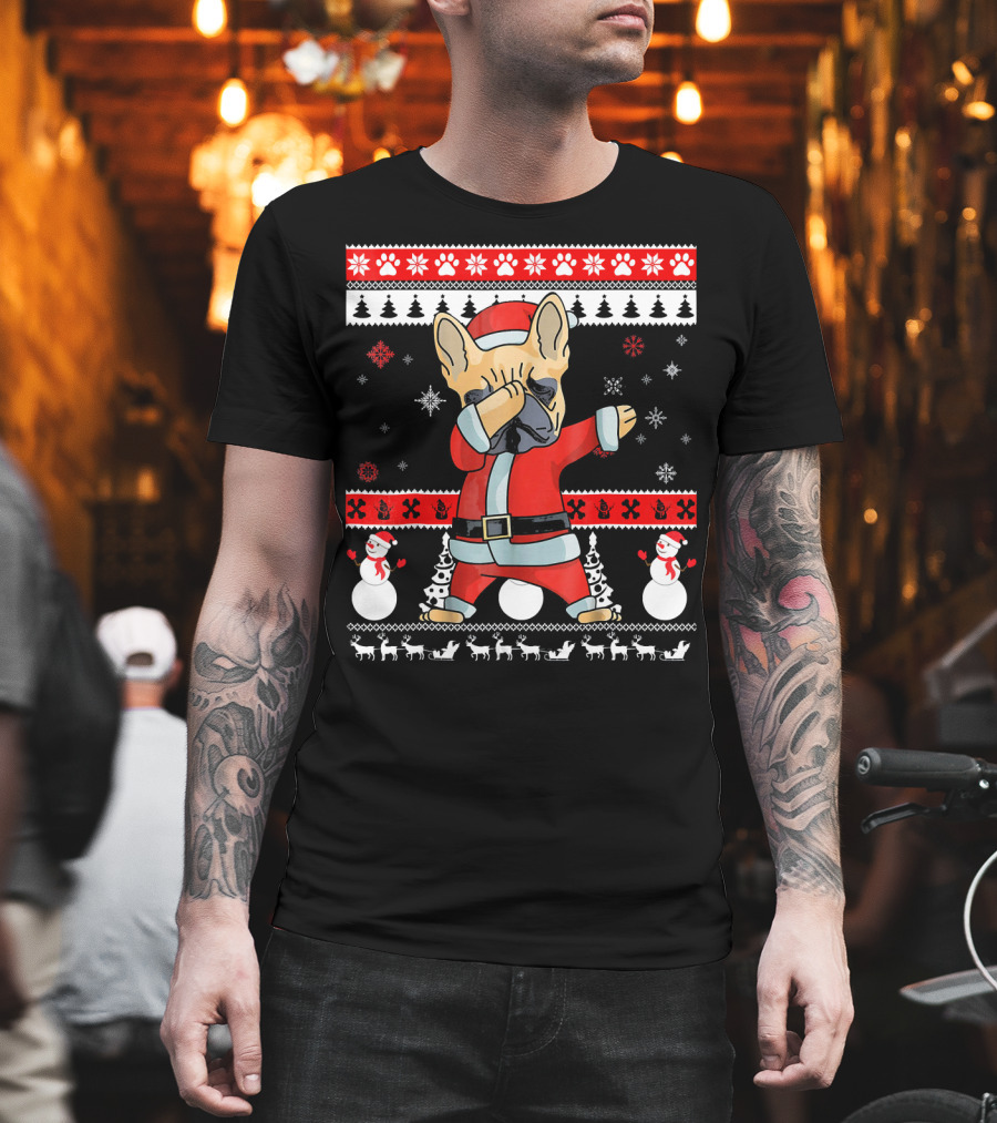 French Bulldog Christmas Frenchie Santa Dabbing Ugly T-Shirt
