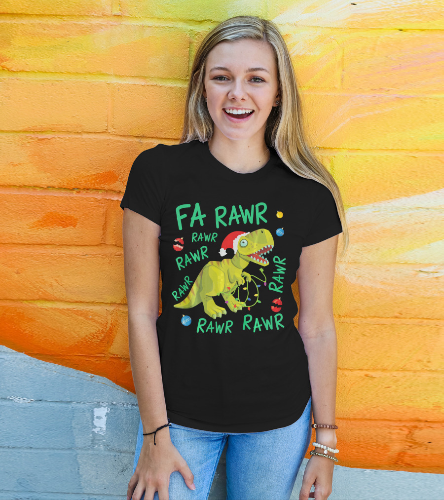 FA RAWR RAWR RAWR Tyrannosaurus Rex Santa Hat Christmas Ornaments T-Shirt