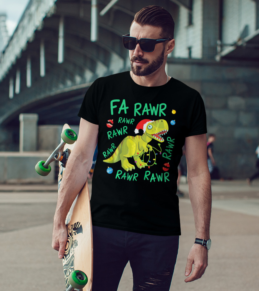 FA RAWR RAWR RAWR Tyrannosaurus Rex Santa Hat Christmas Ornaments T-Shirt