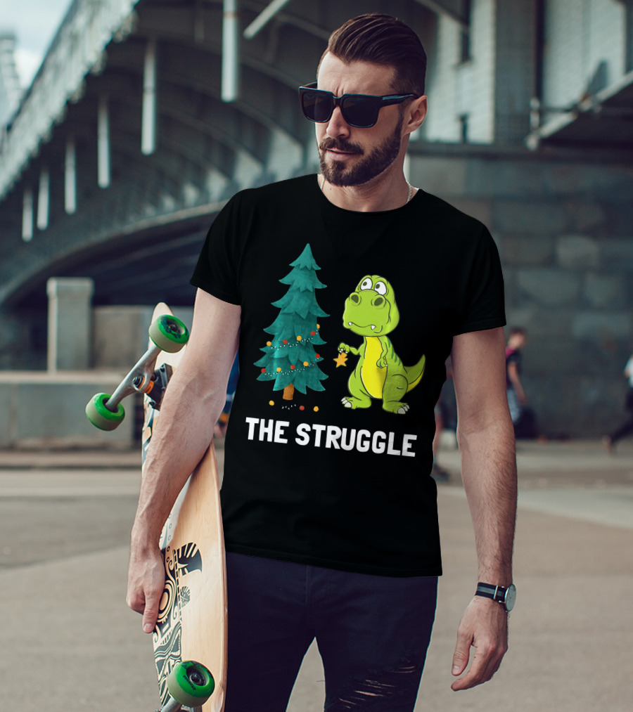 The Struggle T Rex Christmas Tree Ornament Dilemma T-Shirt