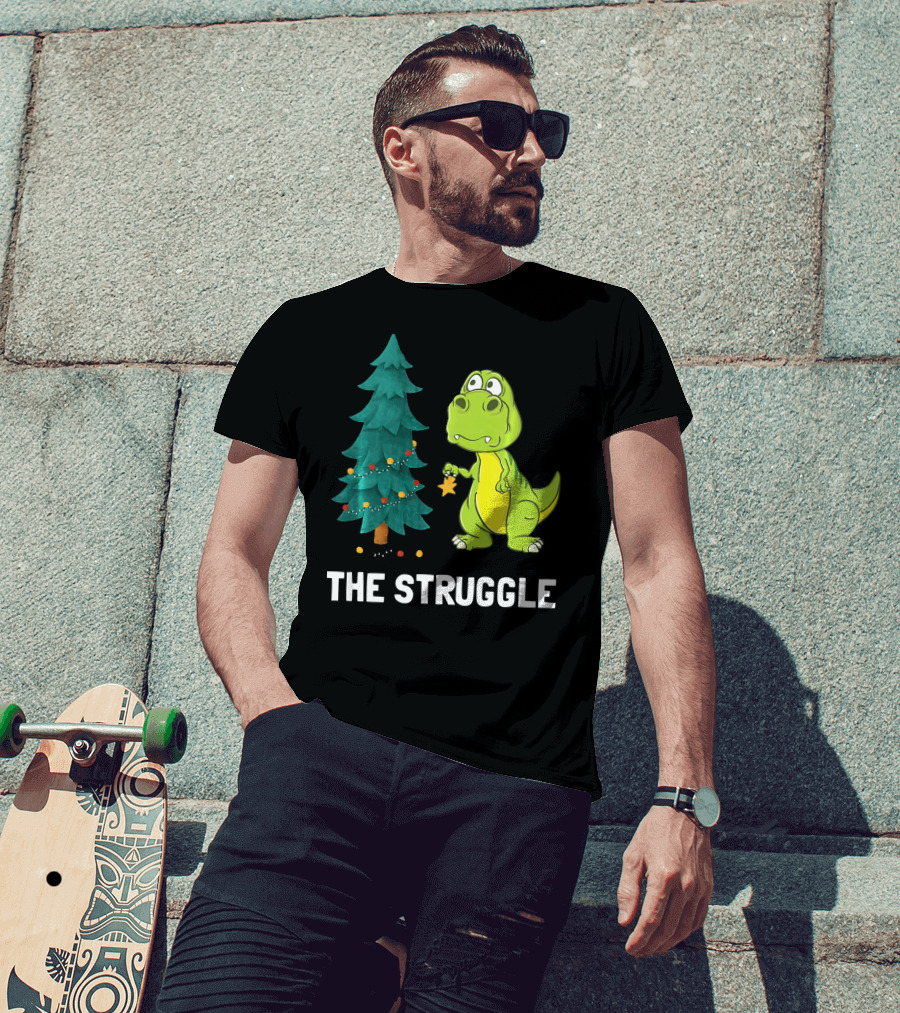 The Struggle T Rex Christmas Tree Ornament Dilemma T-Shirt