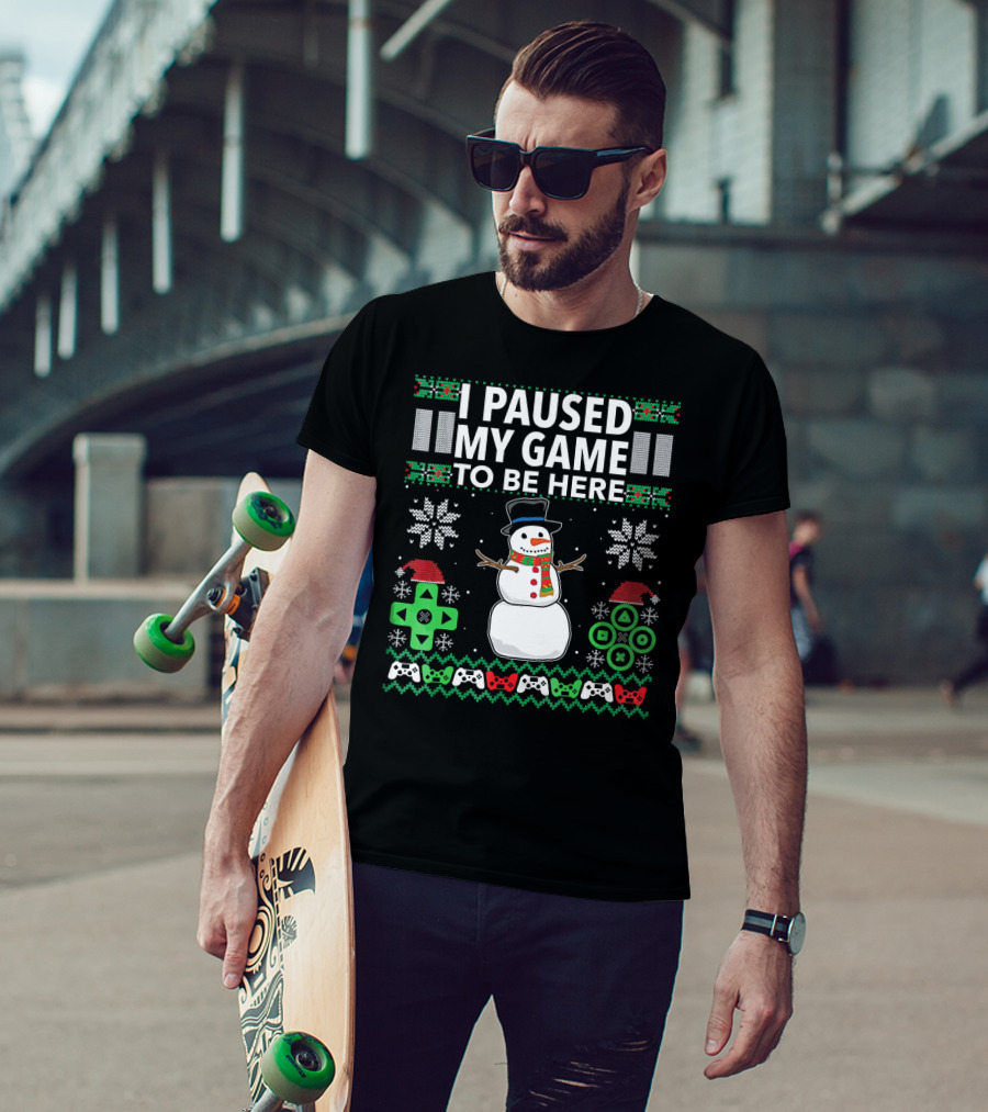 I Paused My Game To Be Here Snowman Video Game Controller Christmas T-Shirt